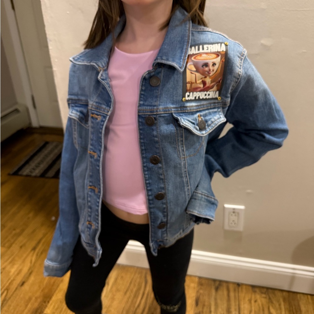 Kids Denim Jacket with Italian brain rot patch